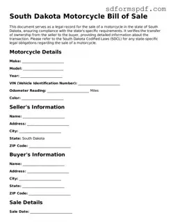 Valid South Dakota Motorcycle Bill of Sale Document