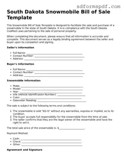 Valid South Dakota Snowmobile Bill of Sale Document