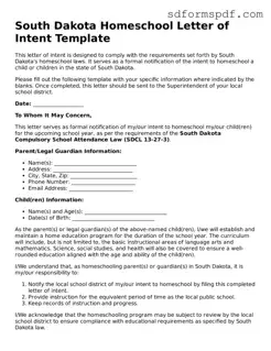 Valid South Dakota Homeschool Letter of Intent Document