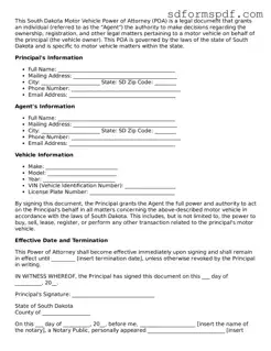 Valid South Dakota Motor Vehicle Power of Attorney Document