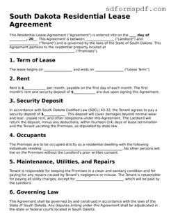 Valid South Dakota Residential Lease Agreement Document