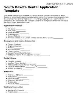 Valid South Dakota Rental Application Document