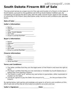 Valid South Dakota Firearm Bill of Sale Document