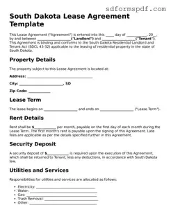 Valid South Dakota Lease Agreement Document