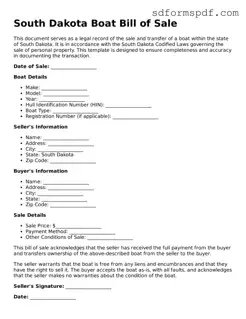 Valid South Dakota Boat Bill of Sale Document