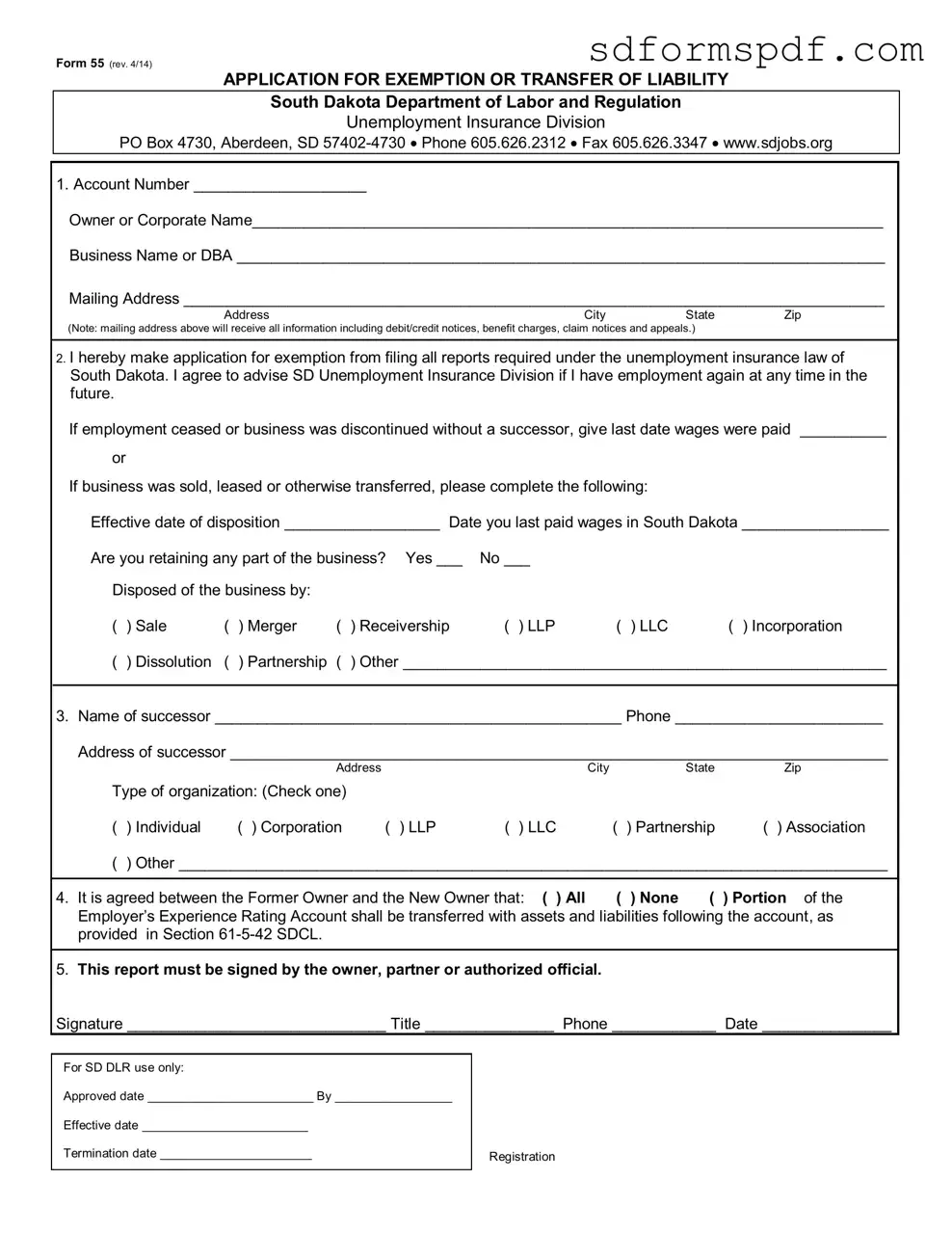 Fill Out a Valid South Dakota 55 Form
