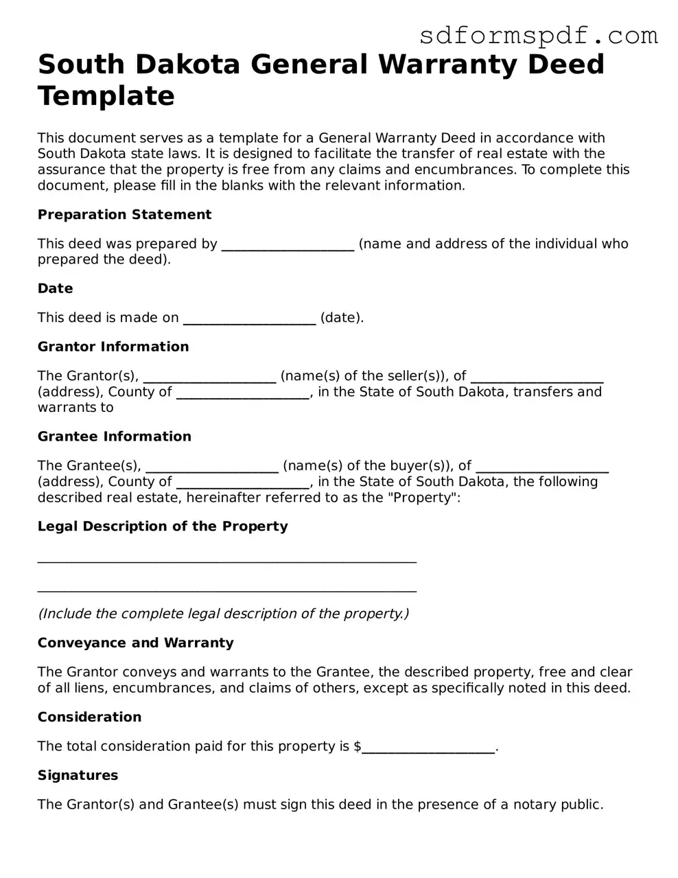 Valid South Dakota Deed Document