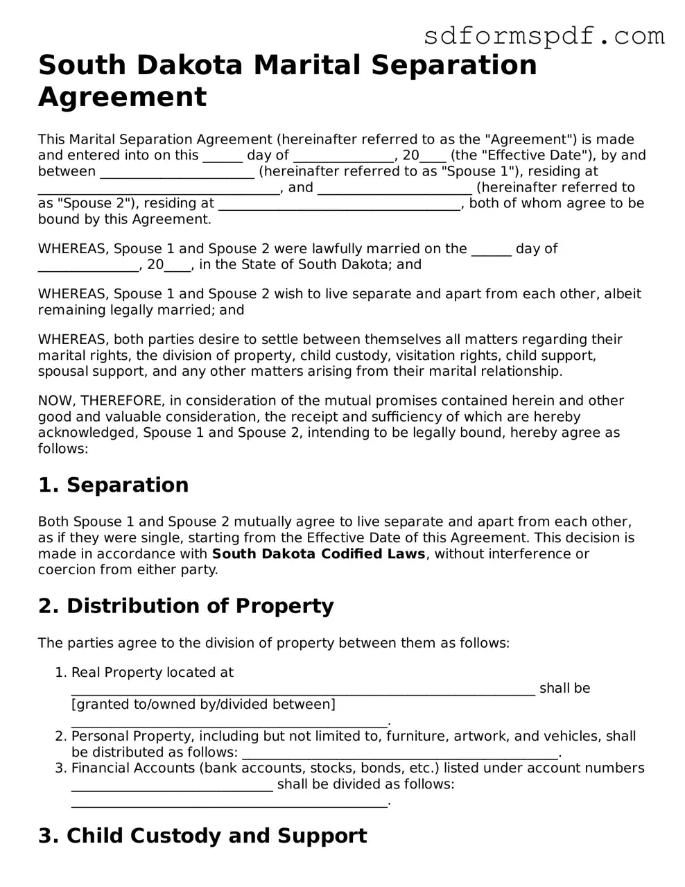 Valid South Dakota Marital Separation Agreement Document