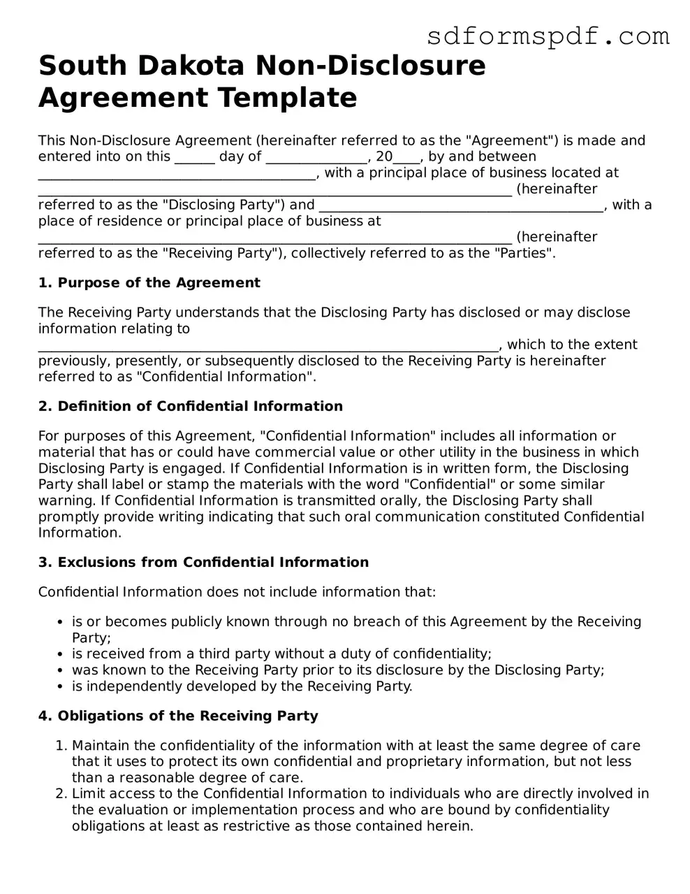 Valid South Dakota Non-disclosure Agreement Document