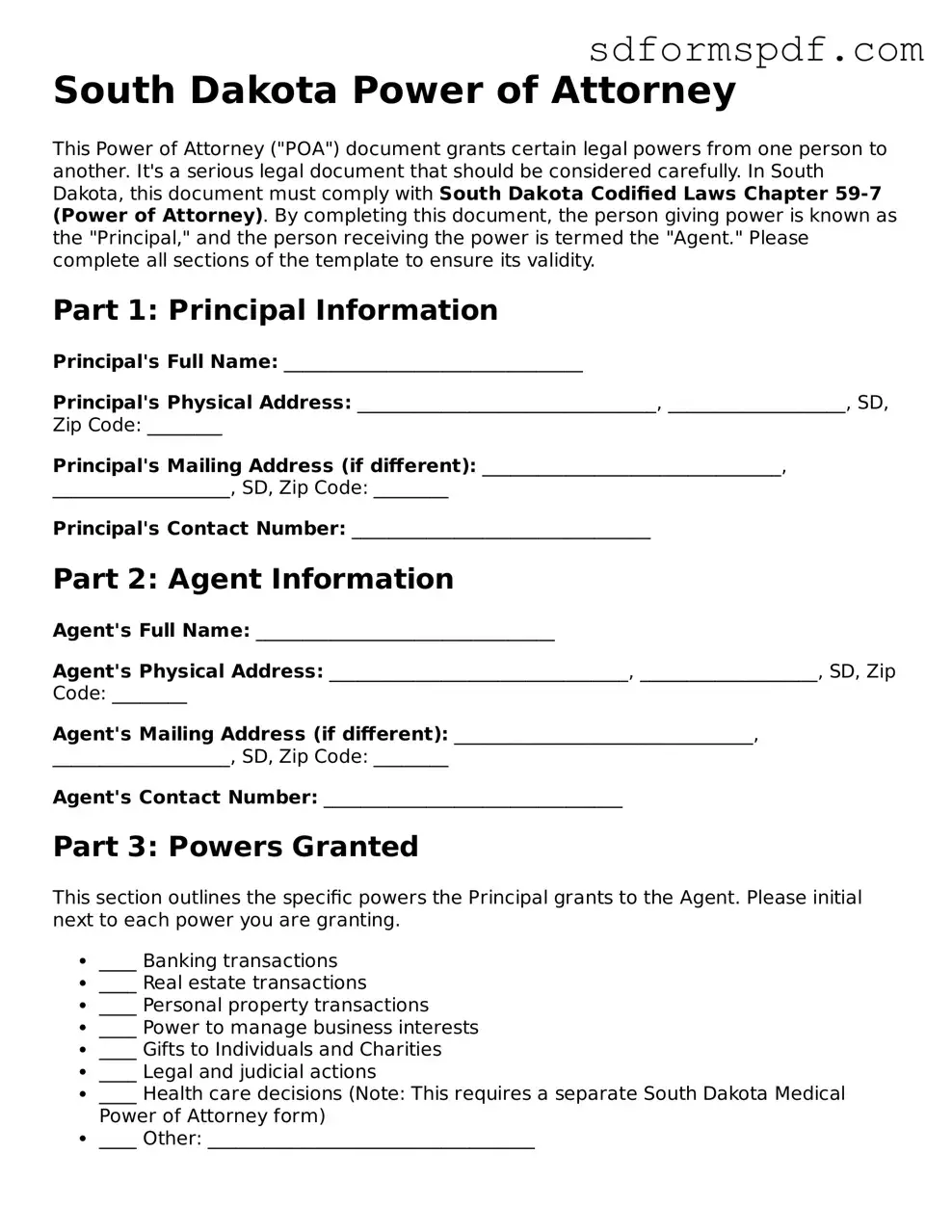 Valid South Dakota Power of Attorney Document